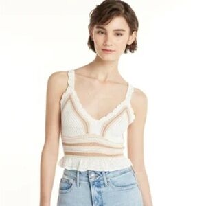 Madden White and Tan Women's Crochet Knit Top